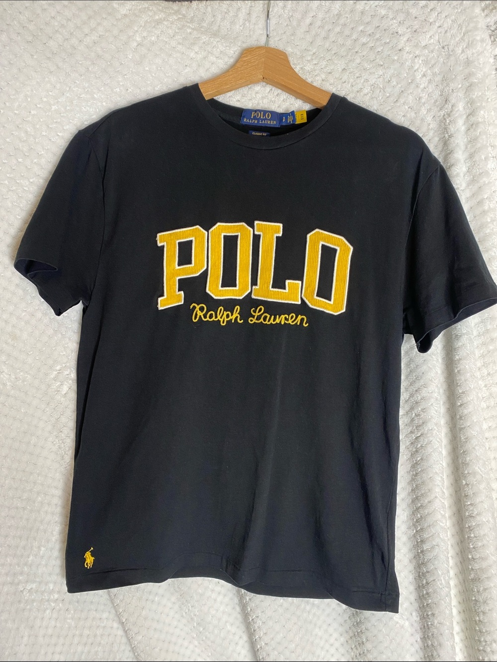 Polo by Ralph Lauren Black T-Shirt with Yellow Gold Lettering